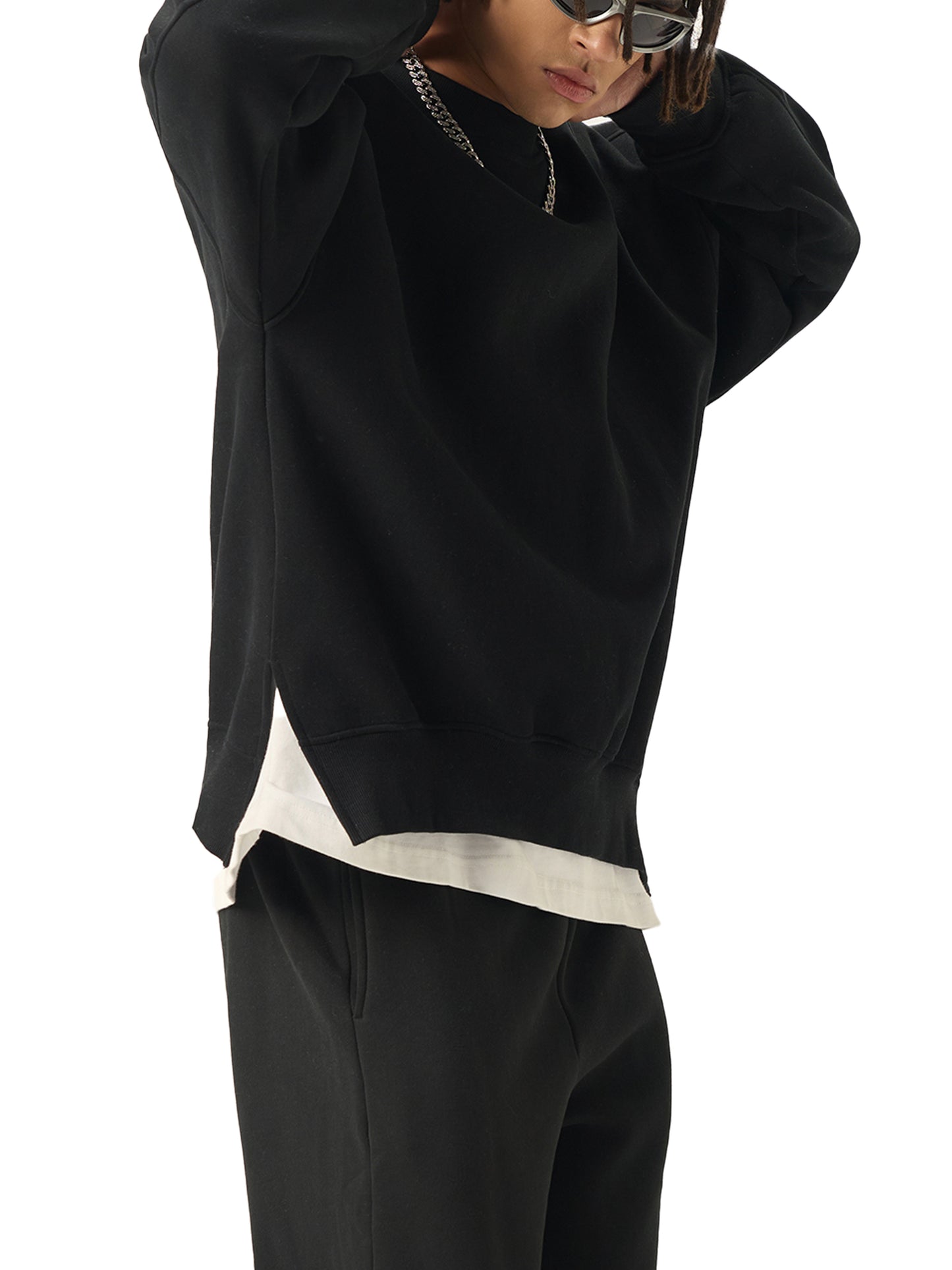 Lightning Fleece Side Slit Crewneck Sweatshirt