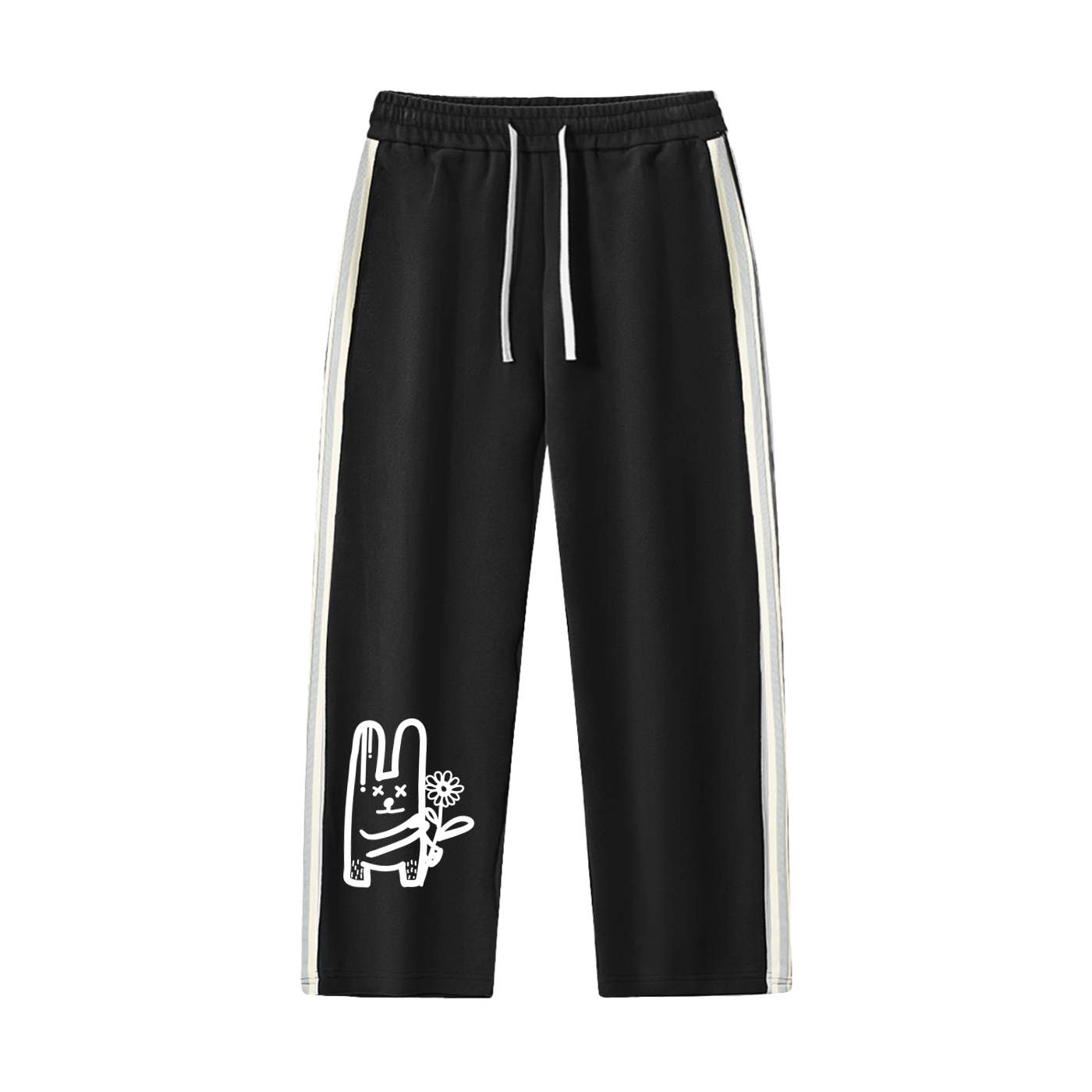 Graffiti Contrast Side-Stripe Straight-Leg  Pants