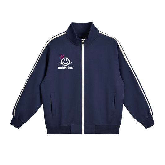 Lightning Contrast Side-Stripe Stand Collar Jacket