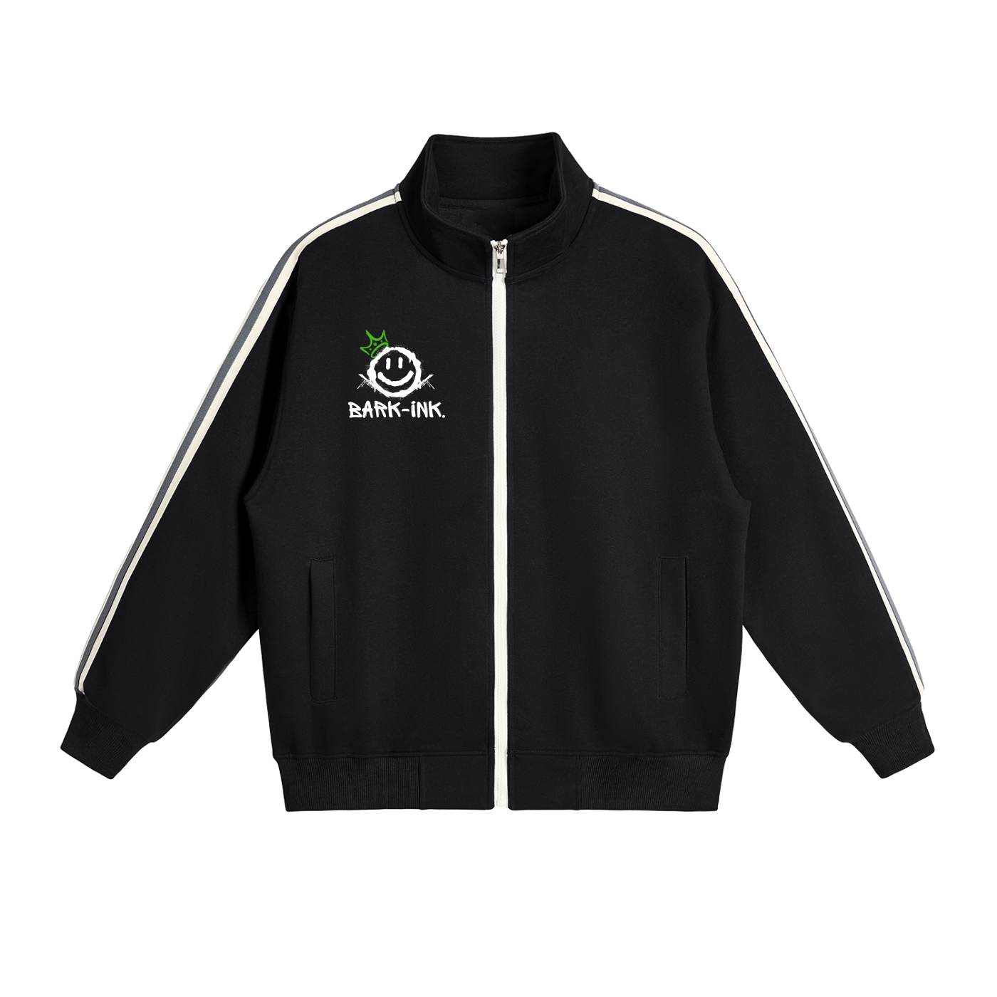 Rabbit Contrast Side-Stripe Stand Collar  Jacket