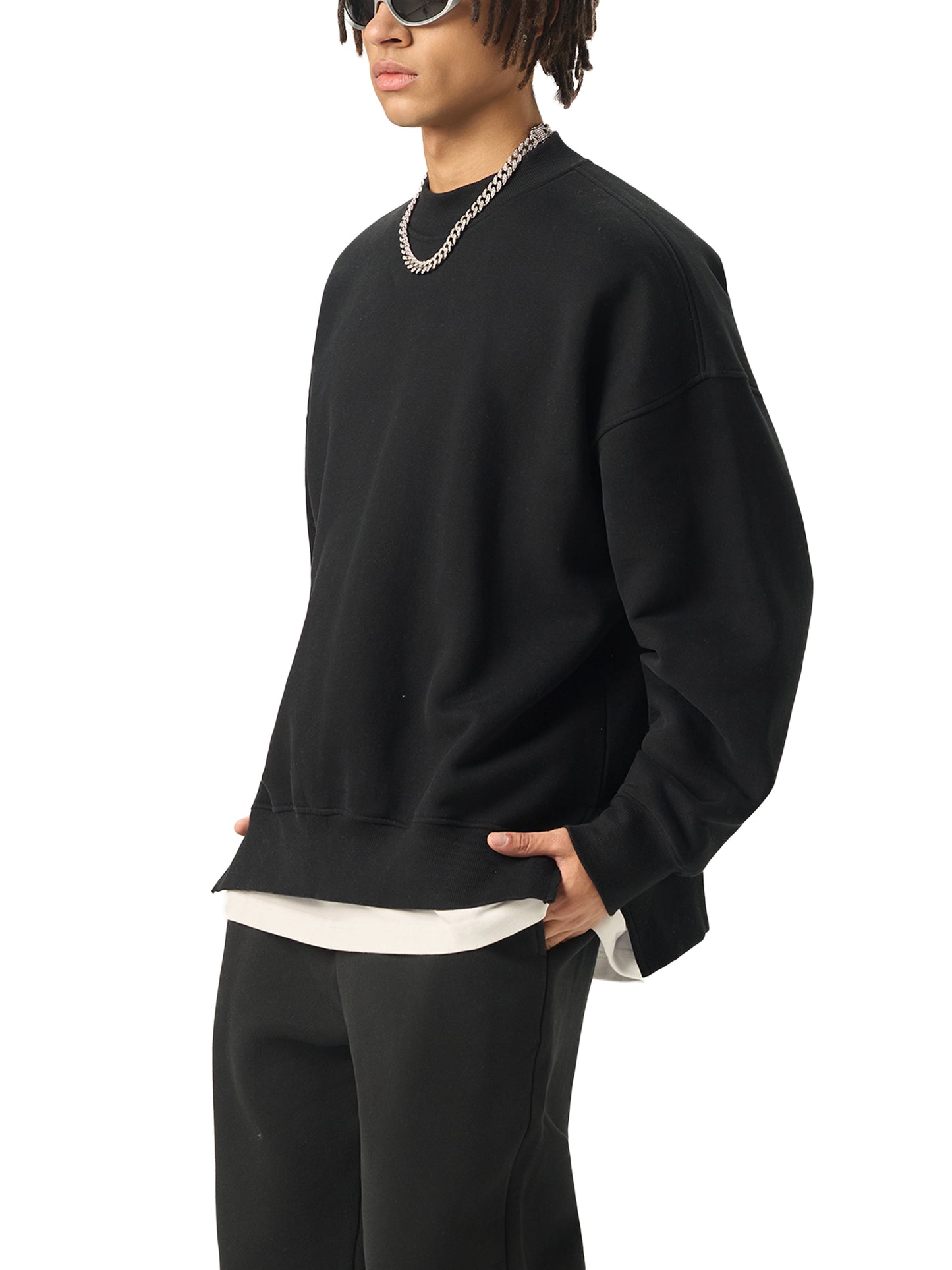 Lightning Fleece Side Slit Crewneck Sweatshirt